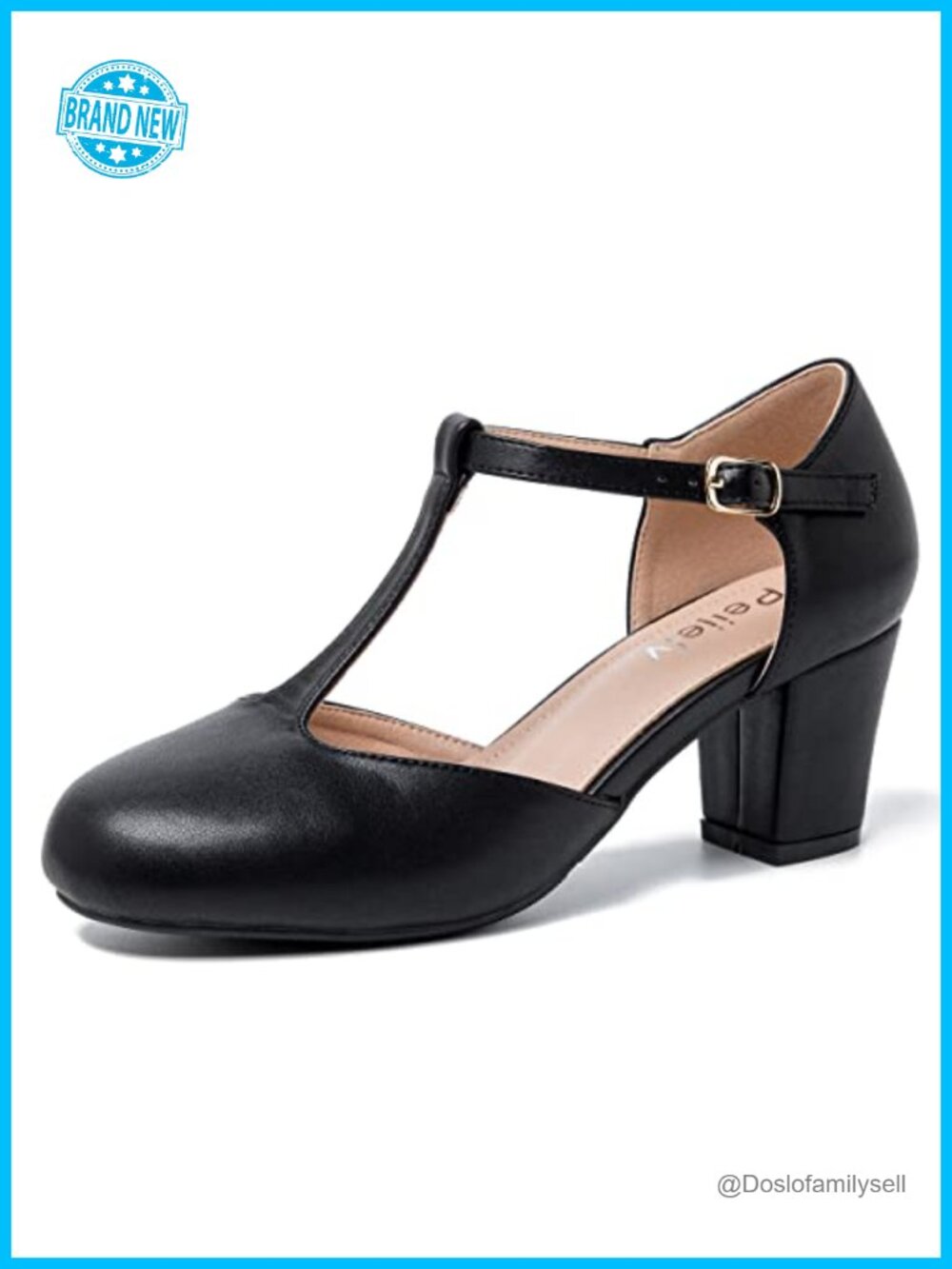 Women's T-Strap Mary Jane Pumps Block Heel Closed Toe Dress Shoes Buckle